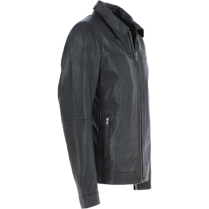 Wearloom Men Classic Black Genuine Leather Biker Jacket Side View