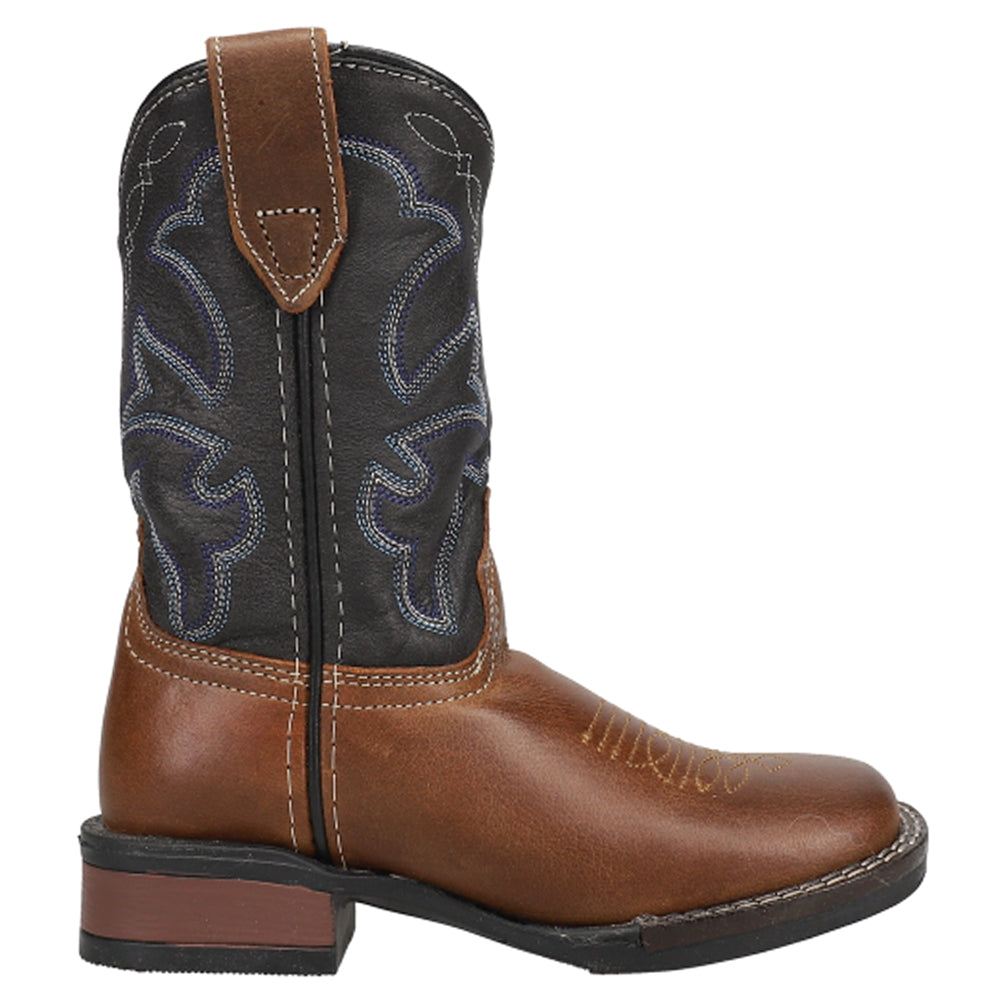 Roper Monterey Leather Square Toe Embroidered Cowboy Boots (Little Kid)