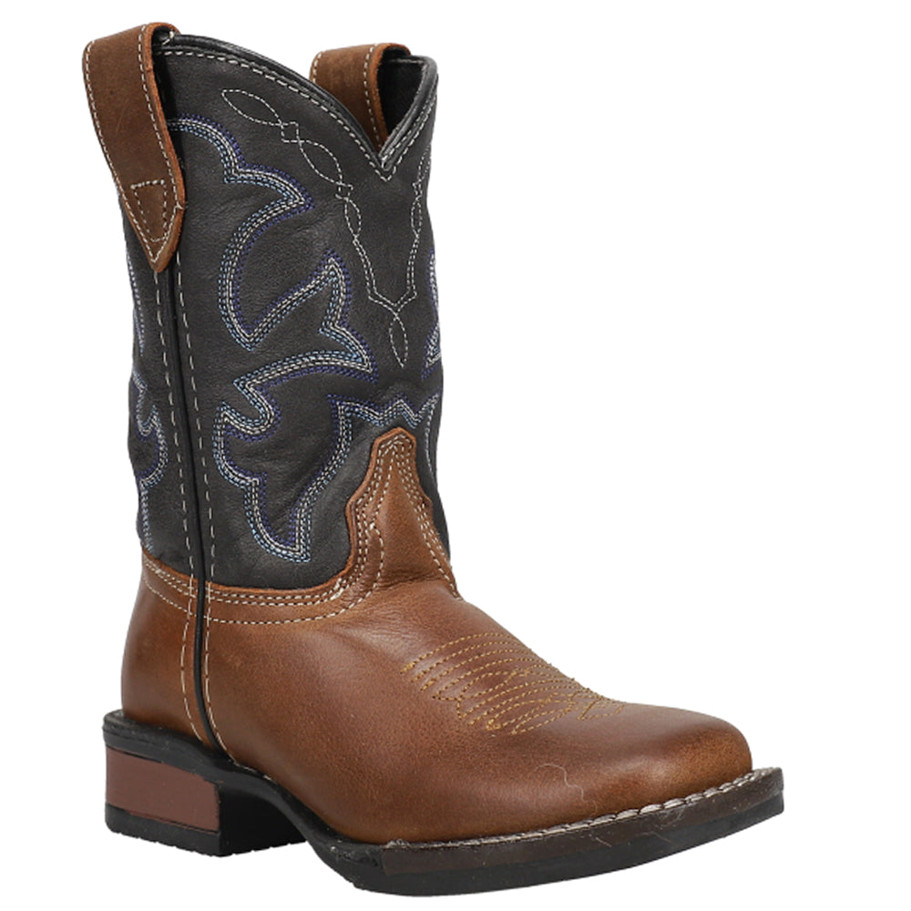 Roper Monterey Leather Square Toe Embroidered Cowboy Boots (Little Kid)
