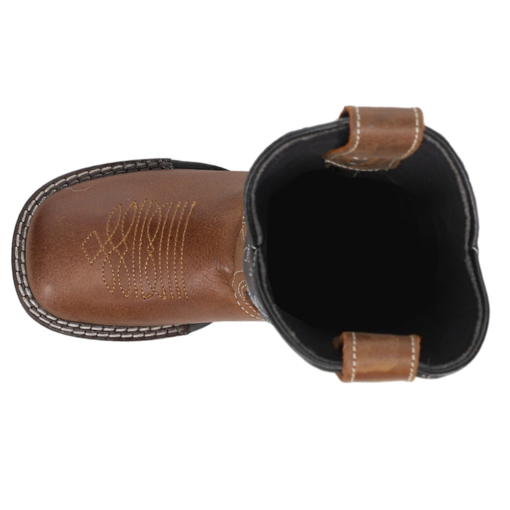 Roper Monterey Leather Square Toe Embroidered Cowboy Boots (Little Kid)