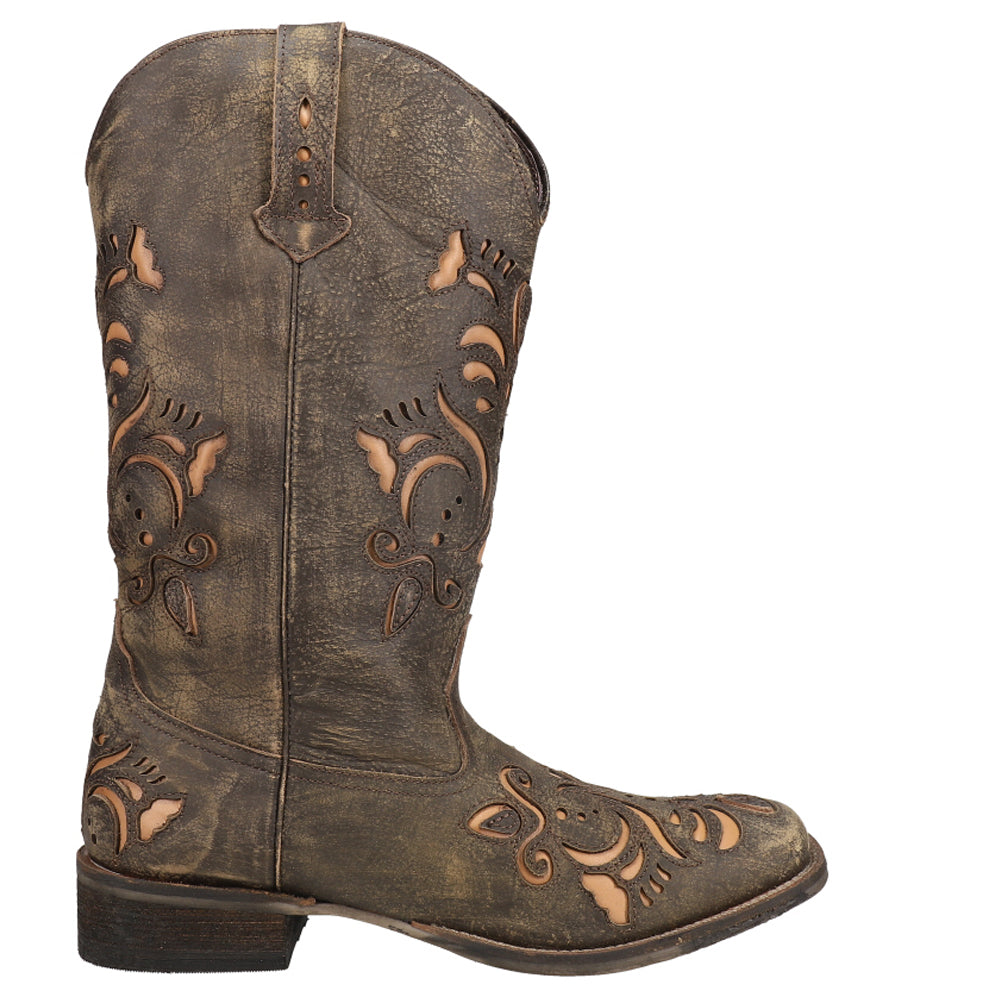Roper Belle Tooled-Inlay Square Toe Cowboy Boots