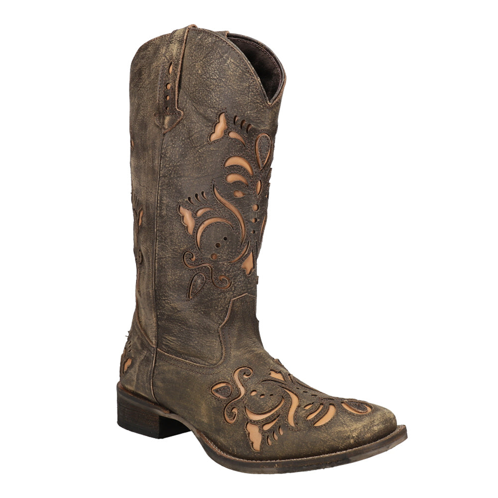 Roper Belle Tooled-Inlay Square Toe Cowboy Boots