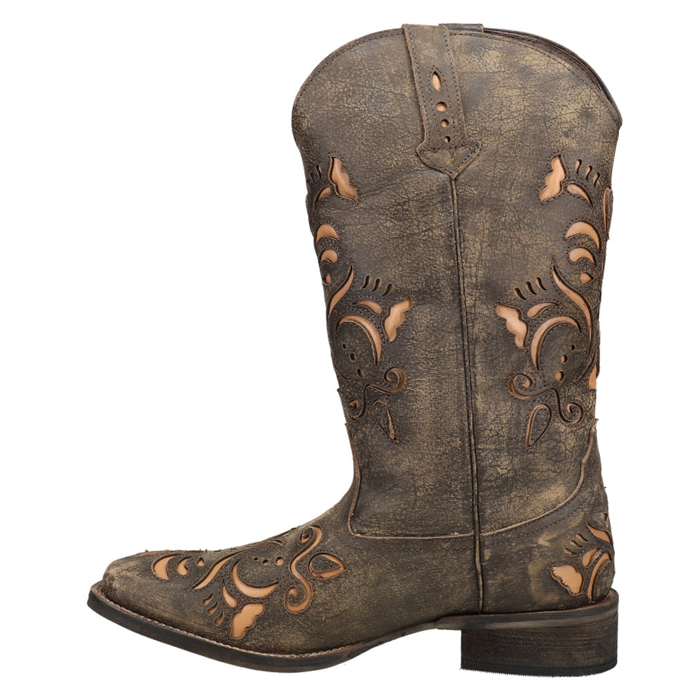 Roper Belle Tooled-Inlay Square Toe Cowboy Boots