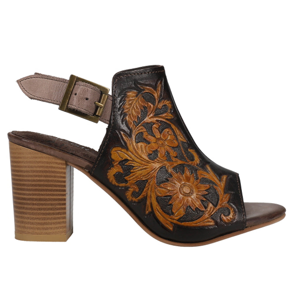 Roper Mika Floral Embossed Block Heel Sandals