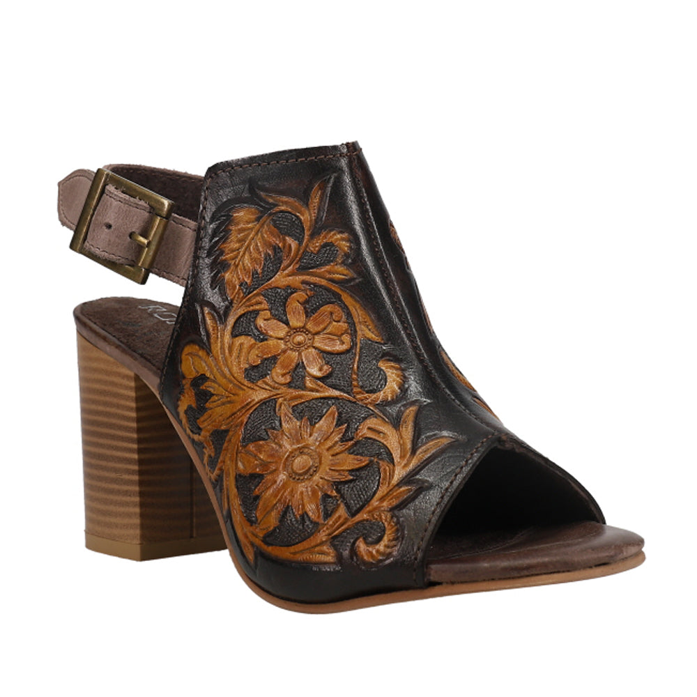 Roper Mika Floral Embossed Block Heel Sandals