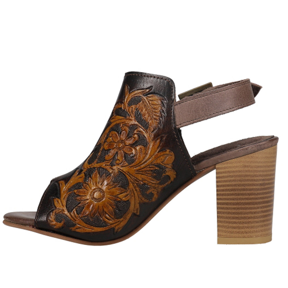 Roper Mika Floral Embossed Block Heel Sandals