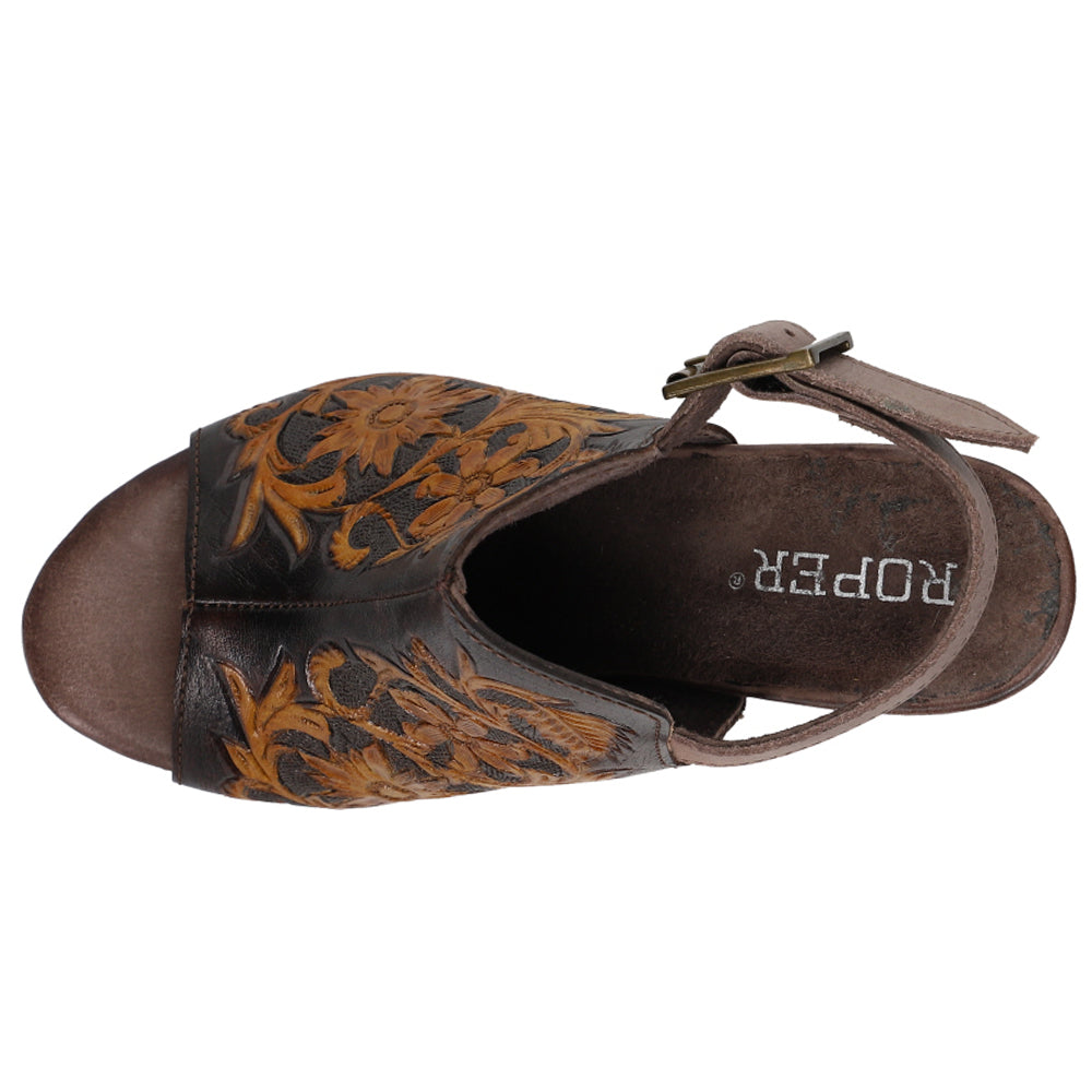 Roper Mika Floral Embossed Block Heel Sandals