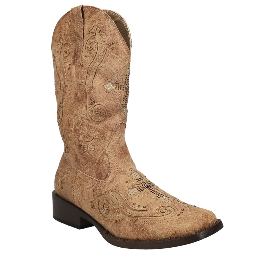 Roper Faith Rhinestone Square Toe Cowboy Boots