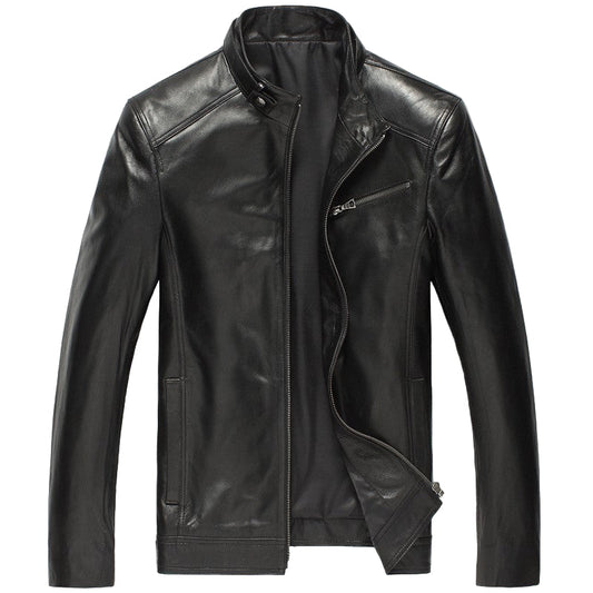 Wearloom Men's Black Genuine Leather Biker Jacket - Front View