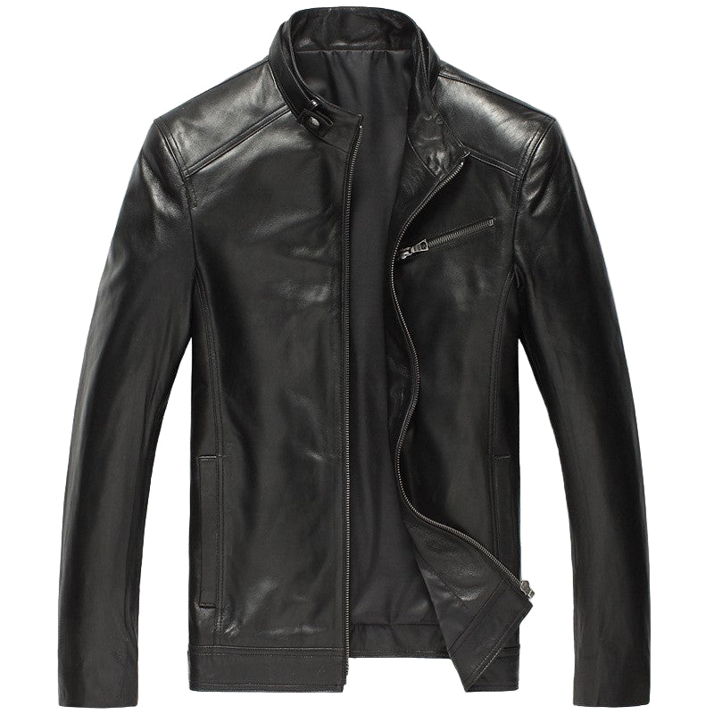 Wearloom Men's Black Genuine Leather Biker Jacket - Front View