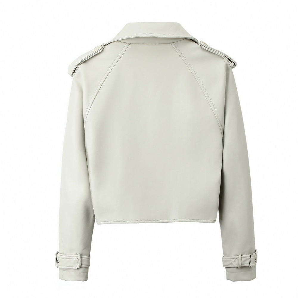 Wearloom Women's White Genuine Leather Belted Jacket - Back View