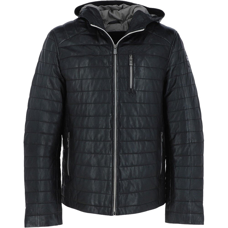 Wearloom Men Black Genuine Leather Hooded Jacket - Front View