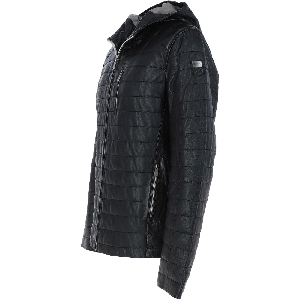Wearloom Men Black Genuine Leather Hooded Jacket - Back View
