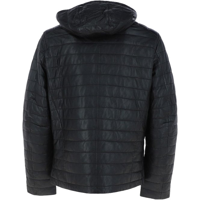 Wearloom Men Black Genuine Leather Hooded Jacket Back View