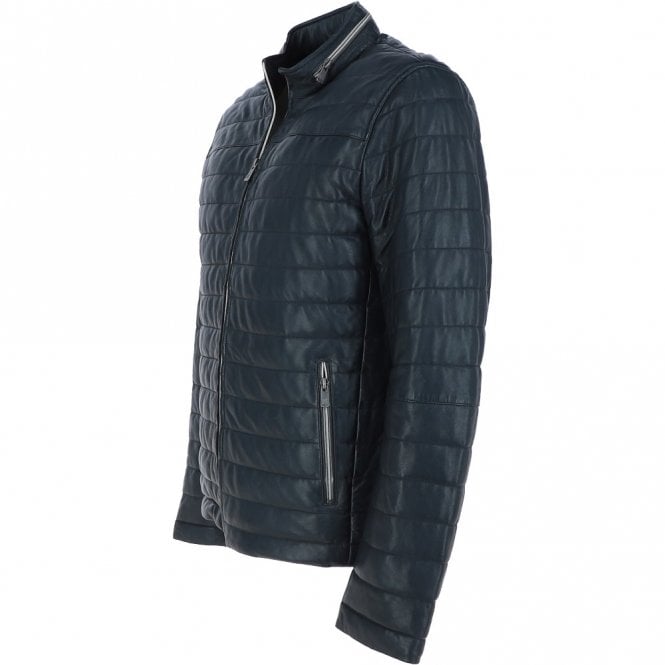 Wearloom Men Navy Blue Genuine Leather Quilted Jacket - Back View