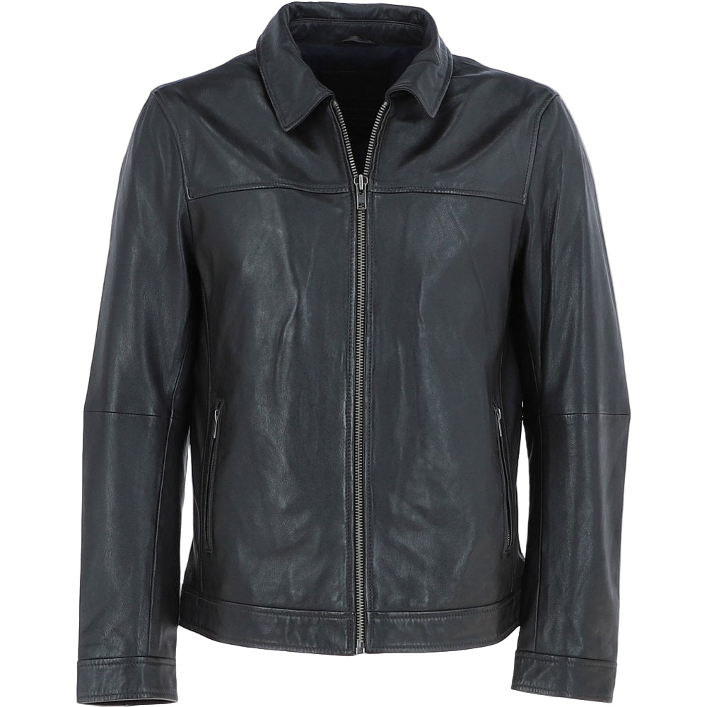 Wearloom Men Classic Black Genuine Leather Biker Jacket - Front View