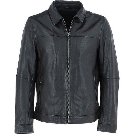 Wearloom Men Classic Black Genuine Leather Biker Jacket - Front View