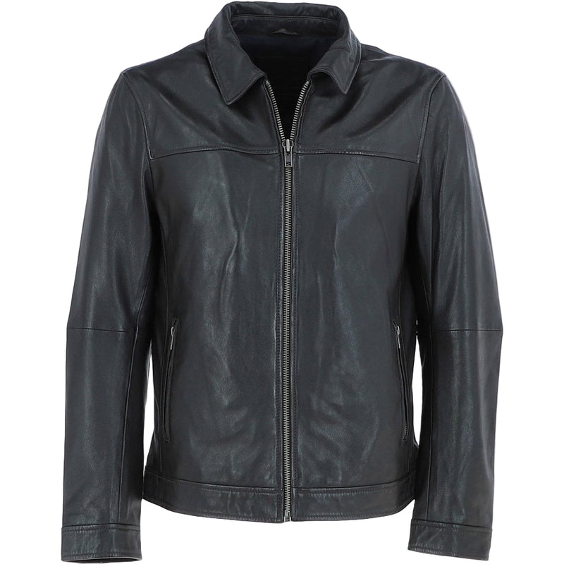 Wearloom Men Classic Black Genuine Leather Biker Jacket - Front View