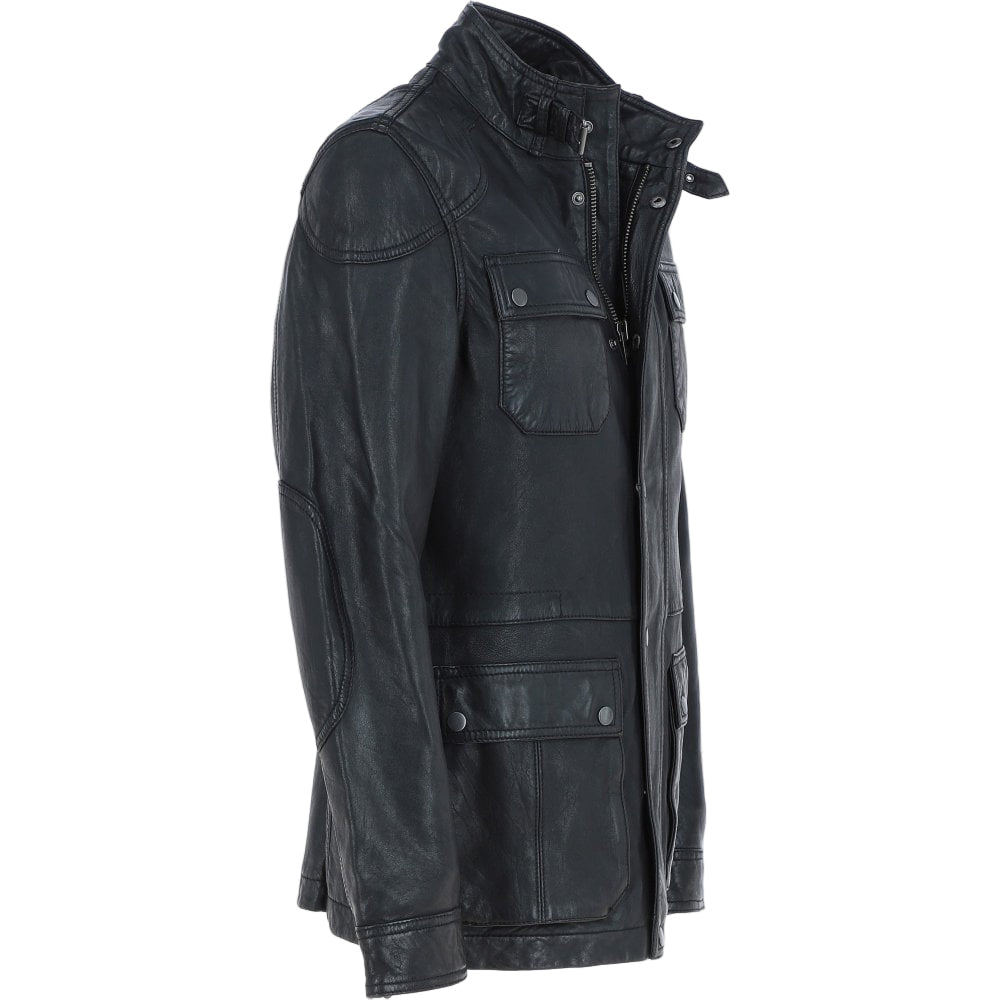Wearloom Men Black Genuine Leather Safari Jacket - Side View