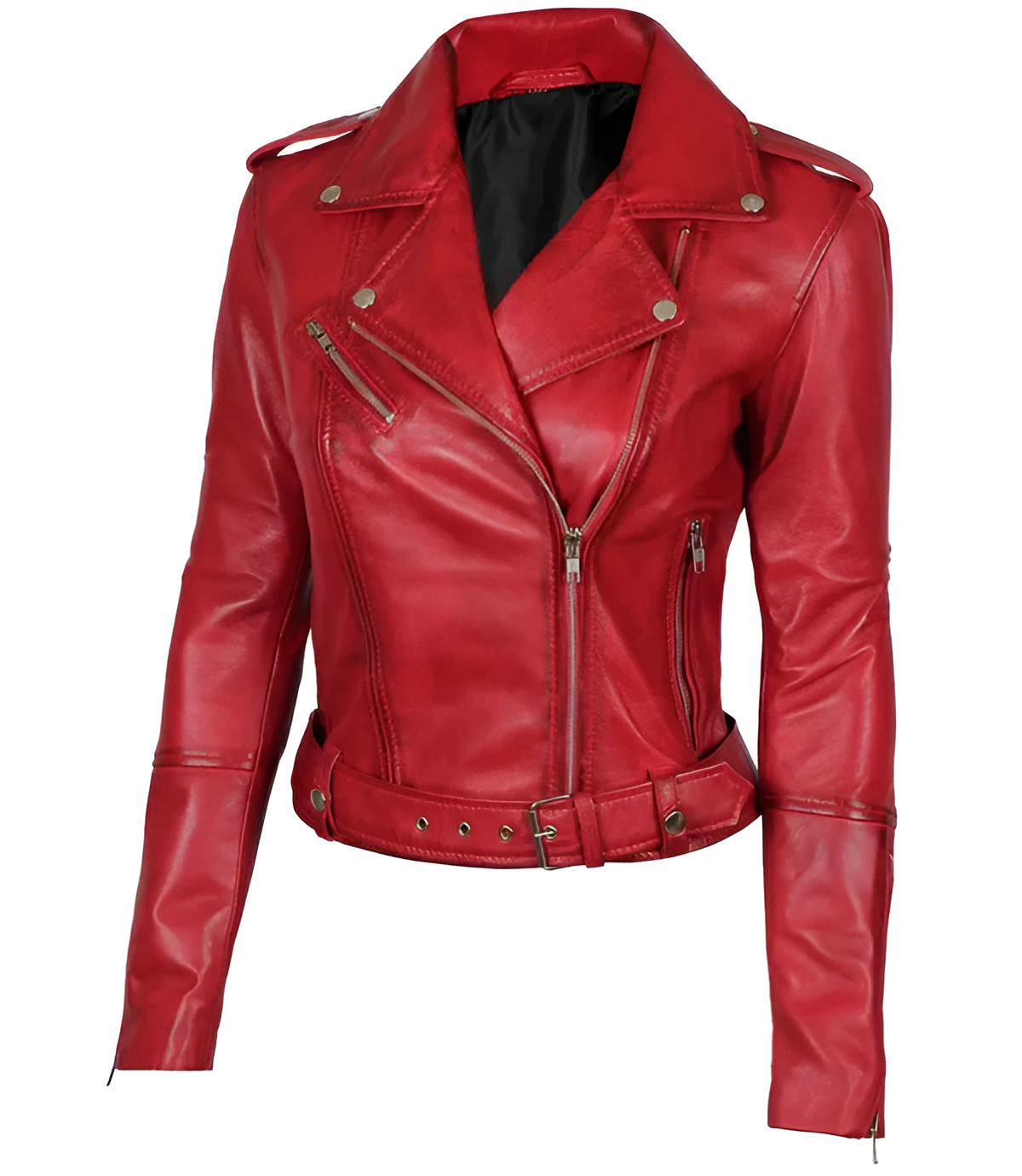 Wearloom Women Red Genuine Leather Biker Jacket - Back View