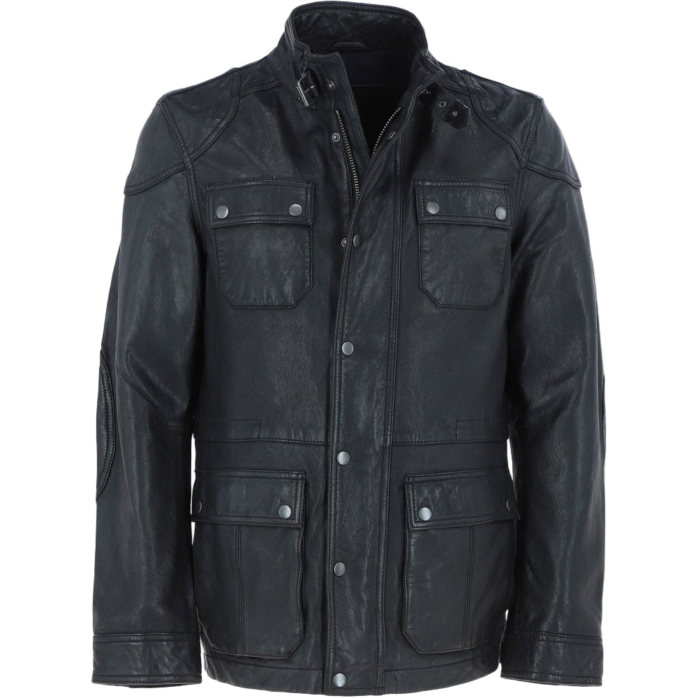 Wearloom Men Black Genuine Leather Safari Jacket - Front View