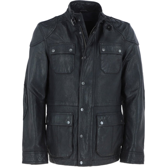 Wearloom Men Black Genuine Leather Safari Jacket - Front View