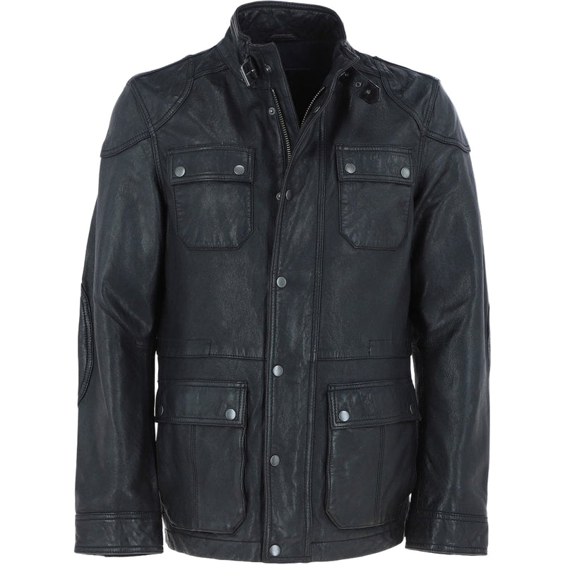Wearloom Men Black Genuine Leather Safari Jacket - Front View